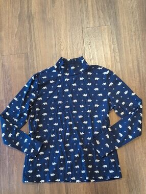 croft & barrow Navy Top with White Polar Bear Motif Mock Neck Long Sleeve